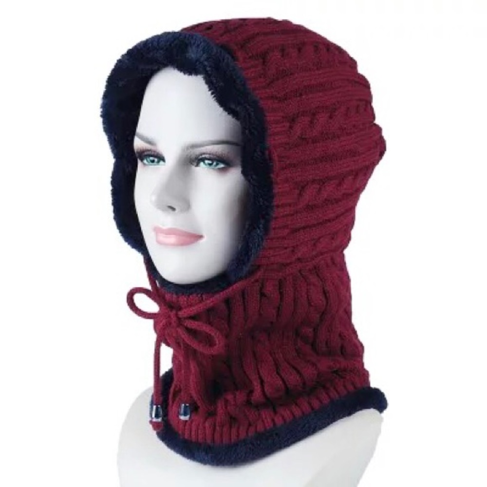 New Winter Unisex Knitted Hoodies Scarf with fur